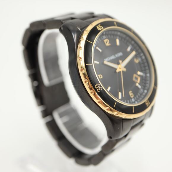 Michael Kors Mens Black Gold Tone Date 42mm Watch Date 6.5" Bracelet New Battery - Picture 8 of 11